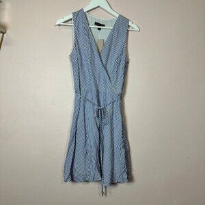 BANANA REPUBLIC White‎ Navy Striped Wrap Sleeveless Dress, Petite 8P